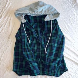 SHEIN Large Button Down Flannel Top with Hood